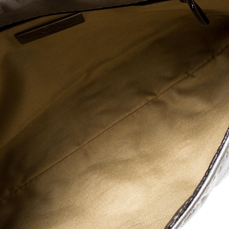 Women's Carolina Herrera Metallic Grey Monogram Leather Shoulder Bag