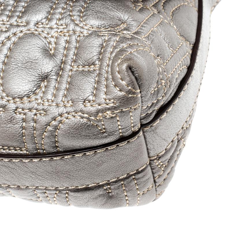 Carolina Herrera Metallic Grey Monogram Leather Shoulder Bag 3
