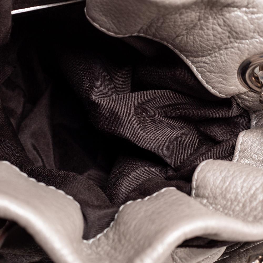 Women's Carolina Herrera Metallic Silver Embossed Leather Bow Bucket Bag