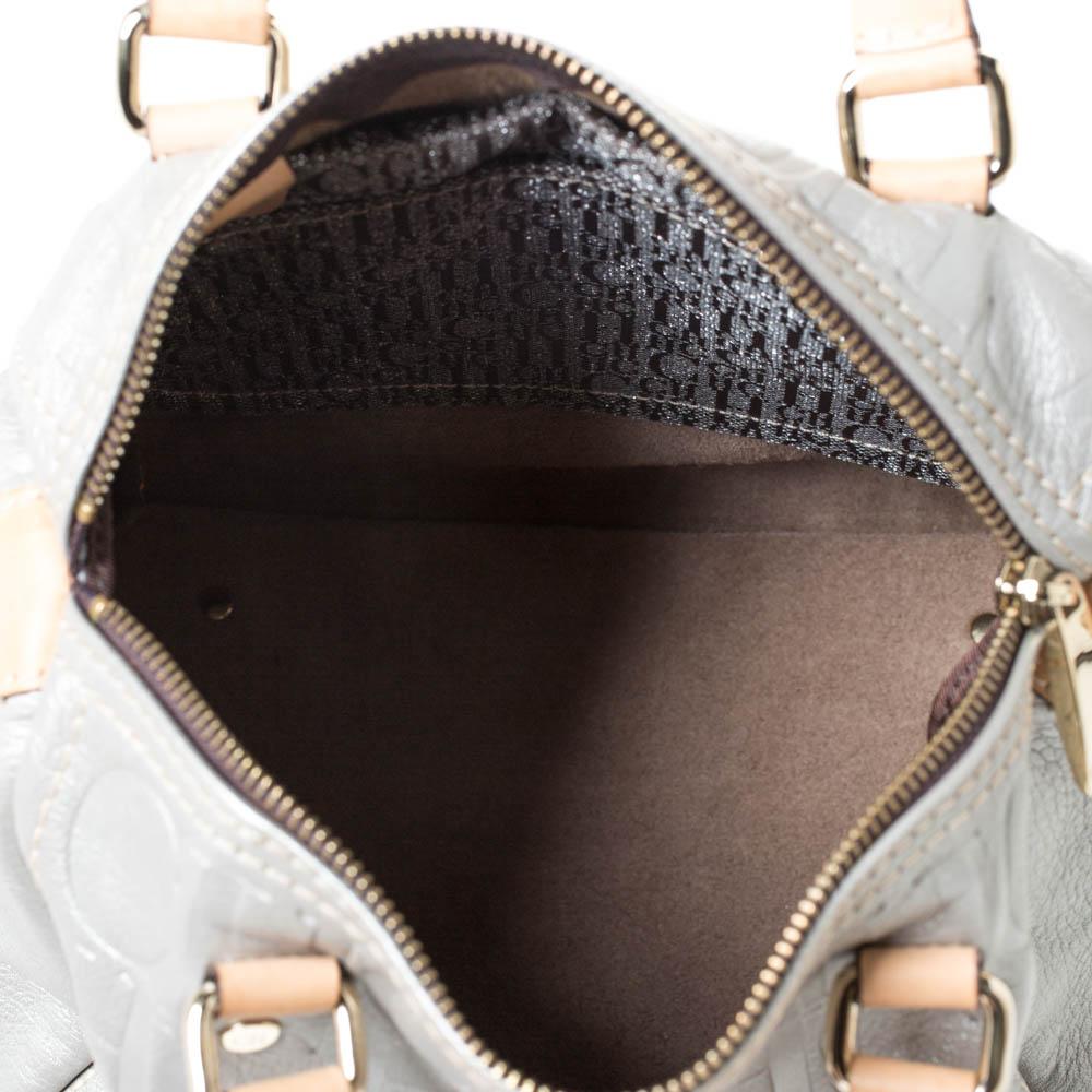 Carolina Herrera Metallic Silber Monogramm Geprägtes Leder Andy Boston Tasche 7