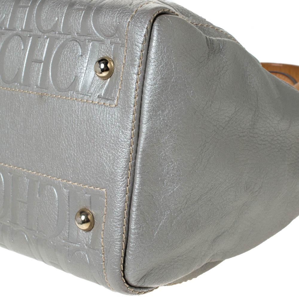 Carolina Herrera Metallic Silber Monogramm Geprägtes Leder Andy Boston Tasche 3