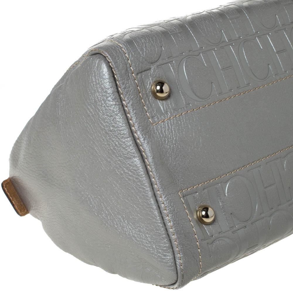 Carolina Herrera Metallic Silber Monogramm Geprägtes Leder Andy Boston Tasche 4
