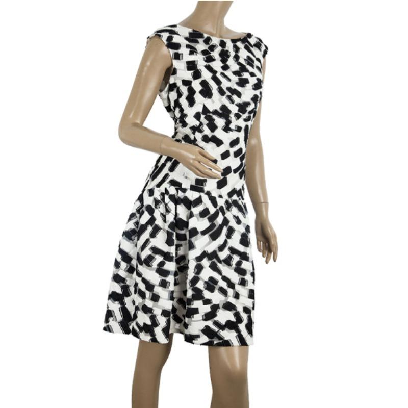 Gray Carolina Herrera Monochrome Drop Waist Dress Size L