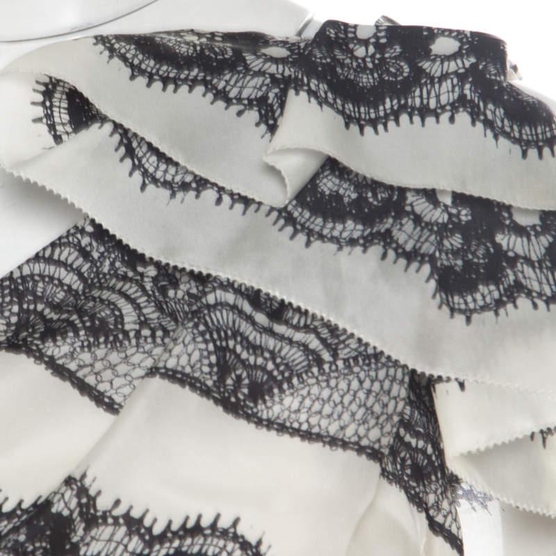 Carolina Herrera Monochrome Lace Print Silk One Shoulder Evening Gown L For Sale 1