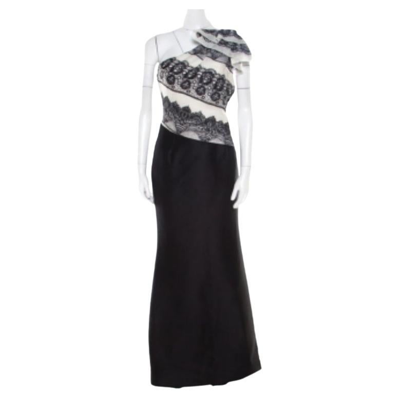 Carolina Herrera - Robe de soirée asymétrique en soie imprimée de dentelle monochrome L