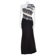 Carolina Herrera Monochrome Lace Print Silk One Shoulder Evening Gown L