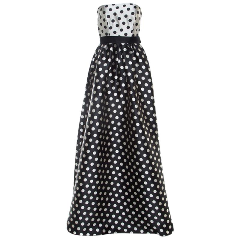 Carolina Herrera Monochrome Polka Dot Strapless Evening Gown S