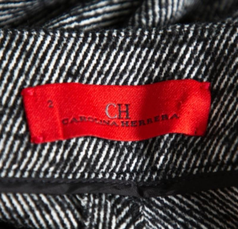 Women's Carolina Herrera Monochrome Striped Wool High Waist Straight Leg Trousers S For Sale