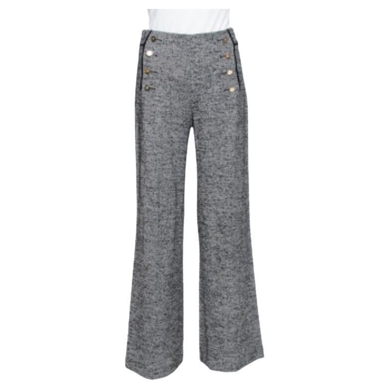 Carolina Herrera Monochrome Striped Wool High Waist Straight Leg Trousers S For Sale