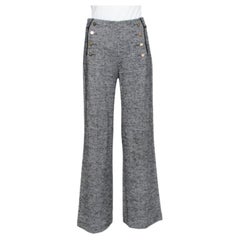 Carolina Herrera Monochrome Striped Wool High Waist Straight Leg Trousers S