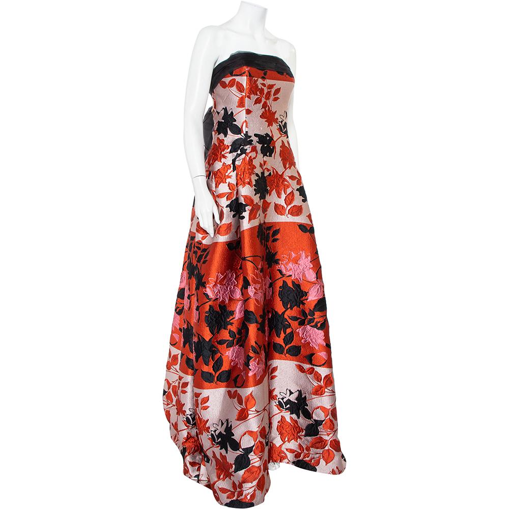 Brown Carolina Herrera Multicolor Floral Jacquard Strapless Gown L