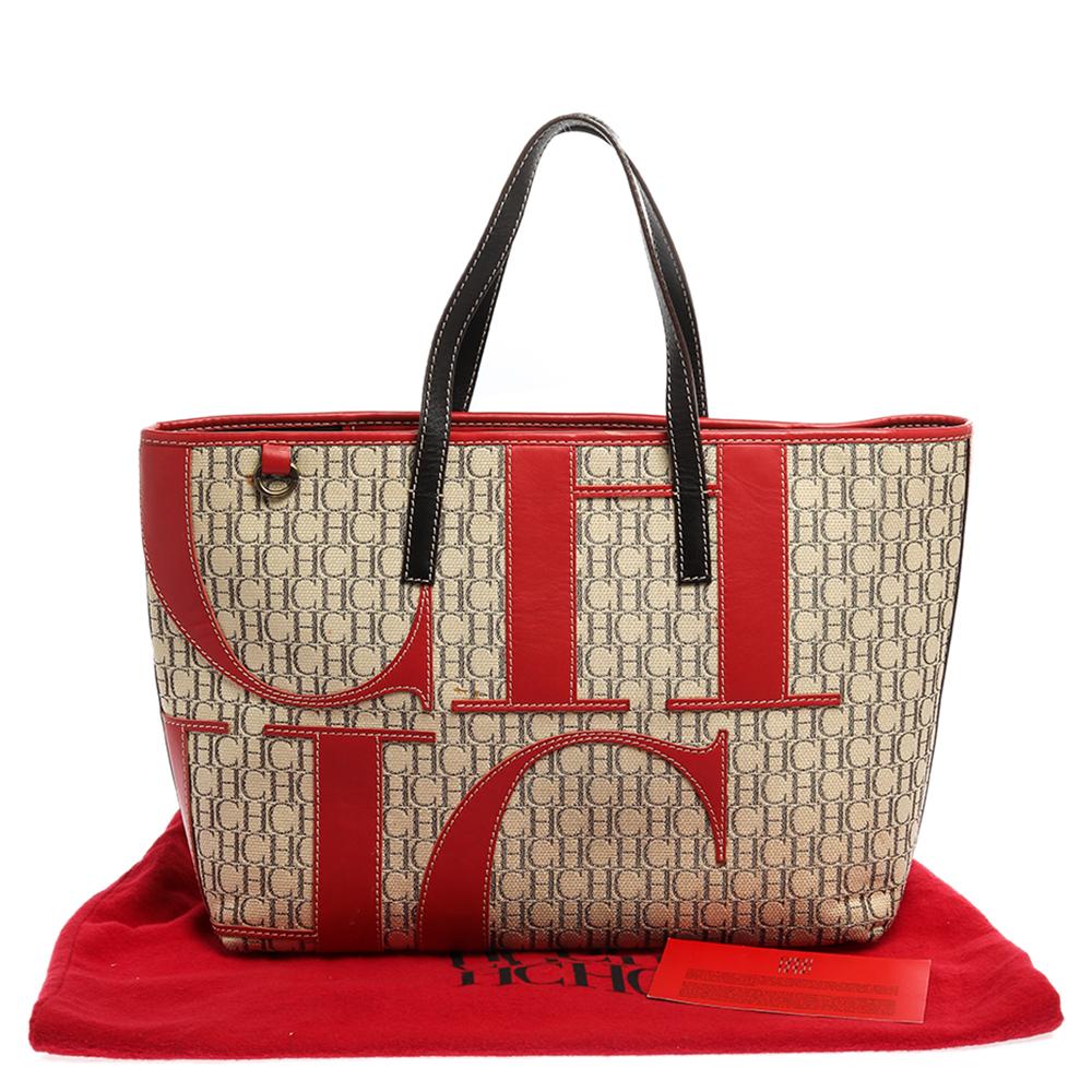 Carolina Herrera Mehrfarbige Shopper-Tasche aus Canvas und Leder mit Monogramm 7