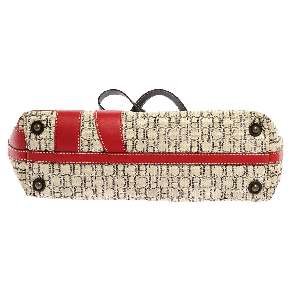 Carolina Herrera Mehrfarbige Shopper-Tasche aus Canvas und Leder mit Monogramm (Beige)