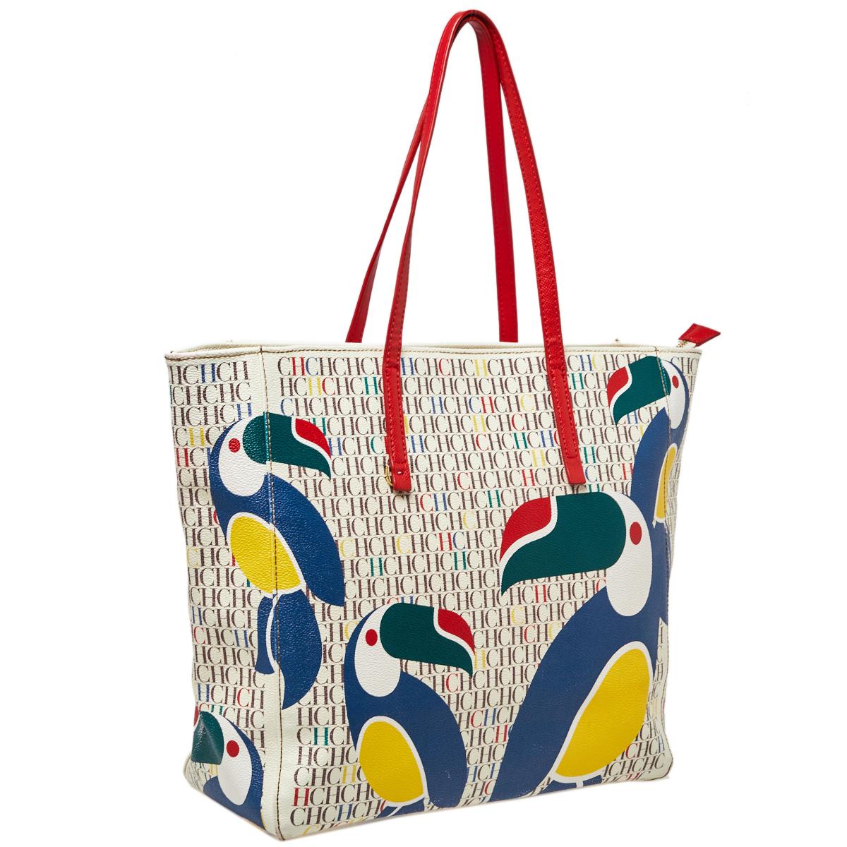 Beige Carolina Herrera - Tote in tela Monogram multicolore con tucano