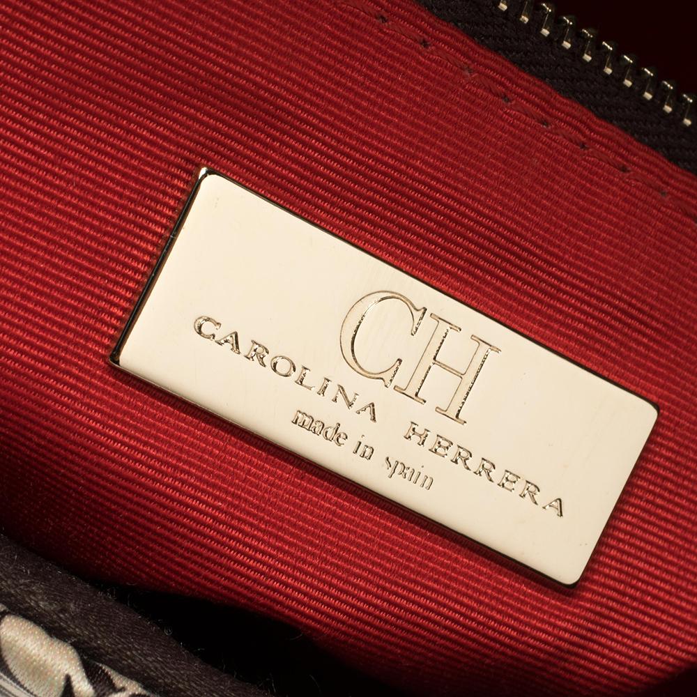 Carolina Herrera Multicolor Monogram Satin and Leather Top Handle Bag 1