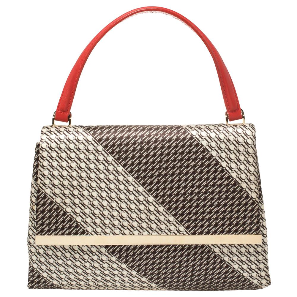 Carolina Herrera Multicolor Monogram Satin and Leather Top Handle Bag