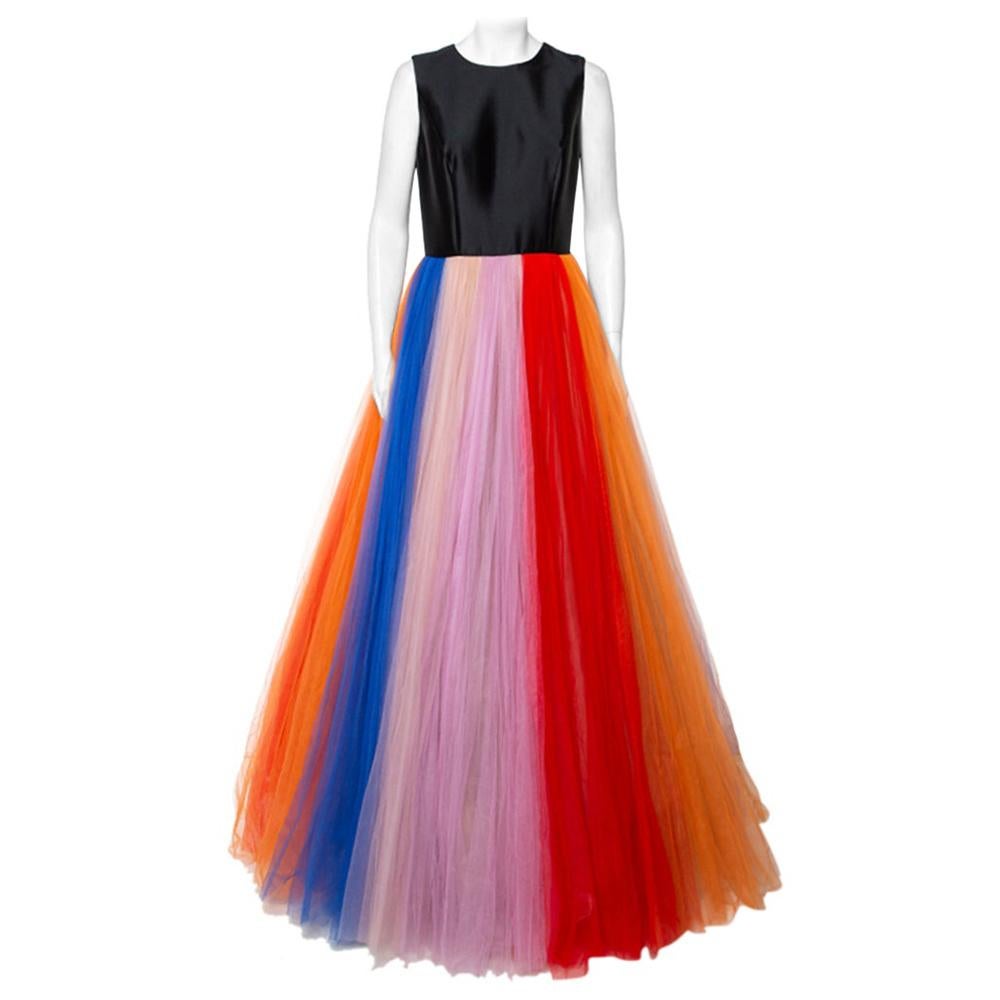 Carolina Herrera Multicolor Tulle Sleeveless Gown M