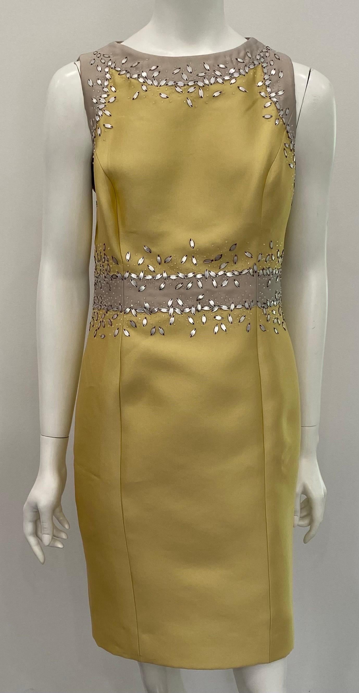 Carolina Herrera Mustard Beaded Silk Sleeveless Dress with Jacket- Sz 10 3