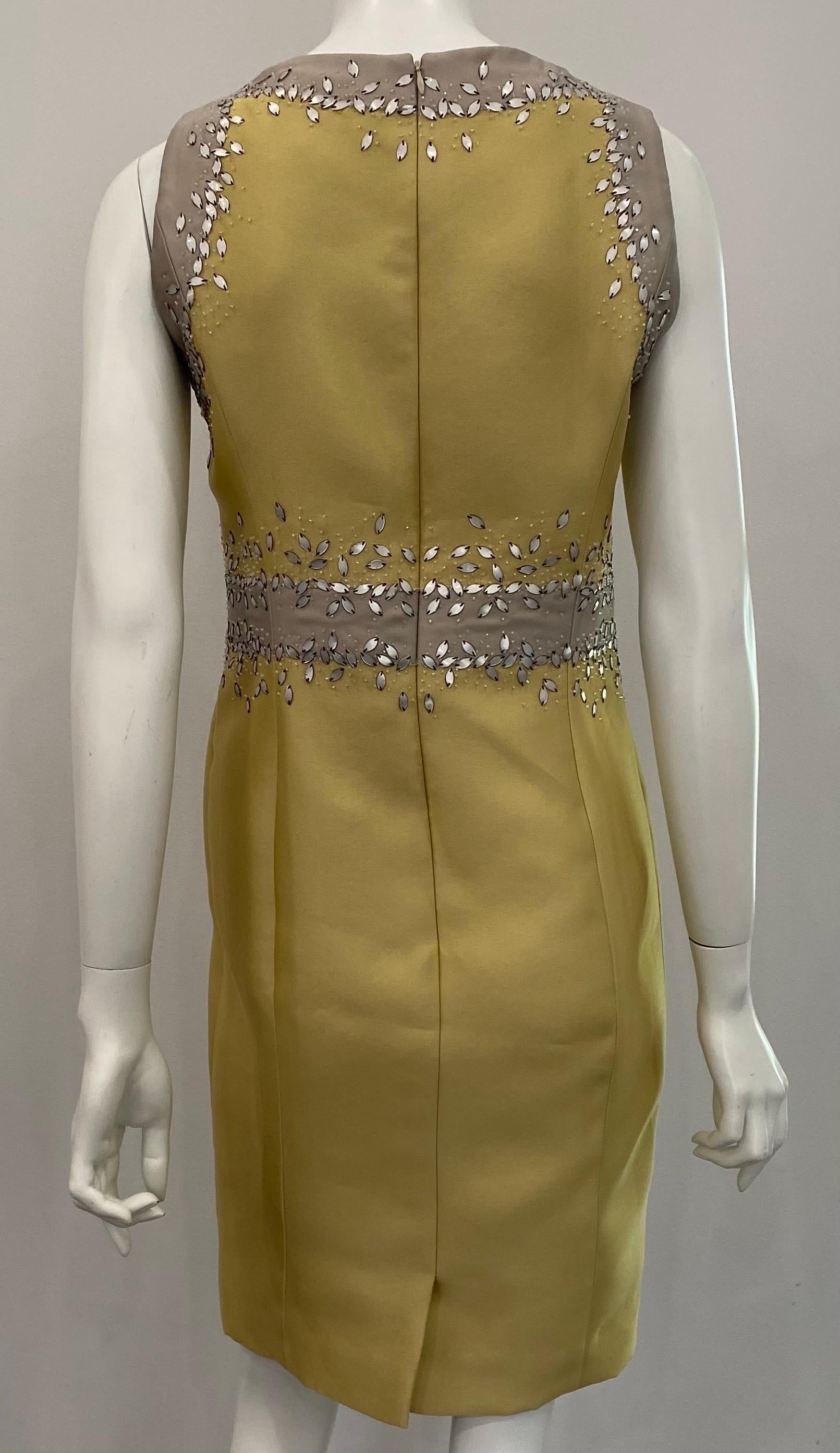 Carolina Herrera Mustard Beaded Silk Sleeveless Dress with Jacket- Sz 10 4