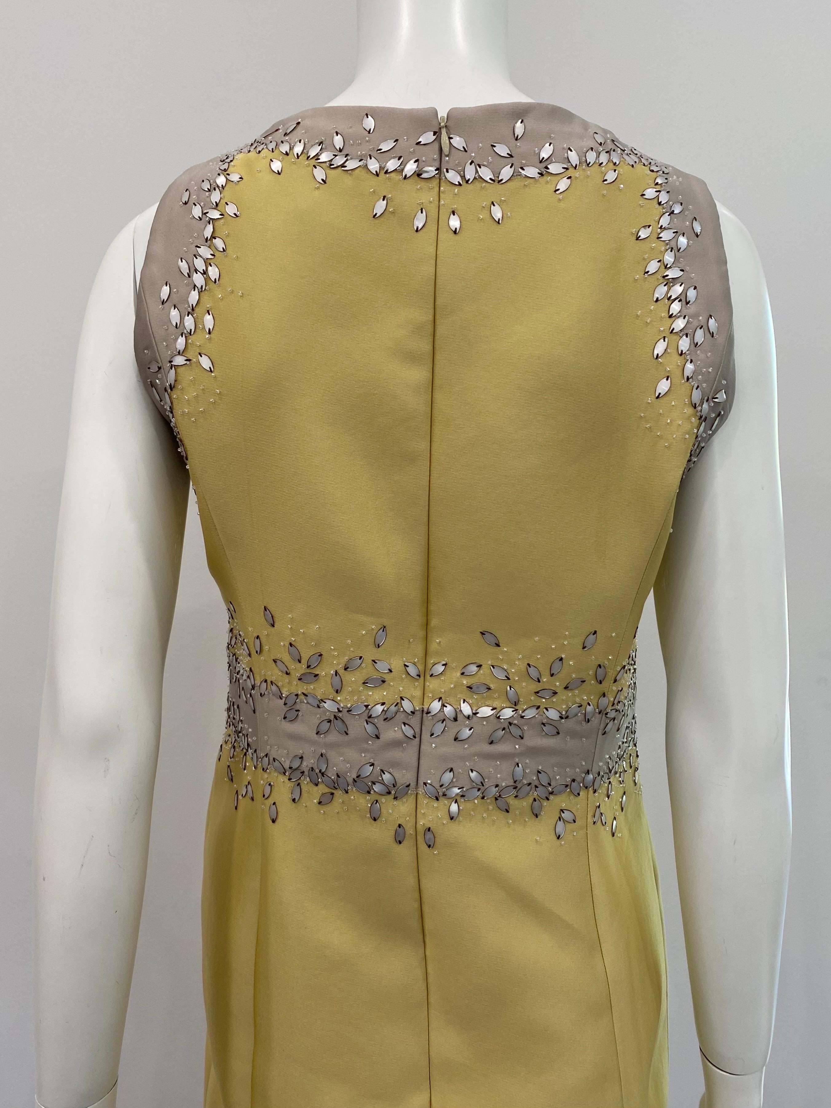 Carolina Herrera Mustard Beaded Silk Sleeveless Dress with Jacket- Sz 10 5