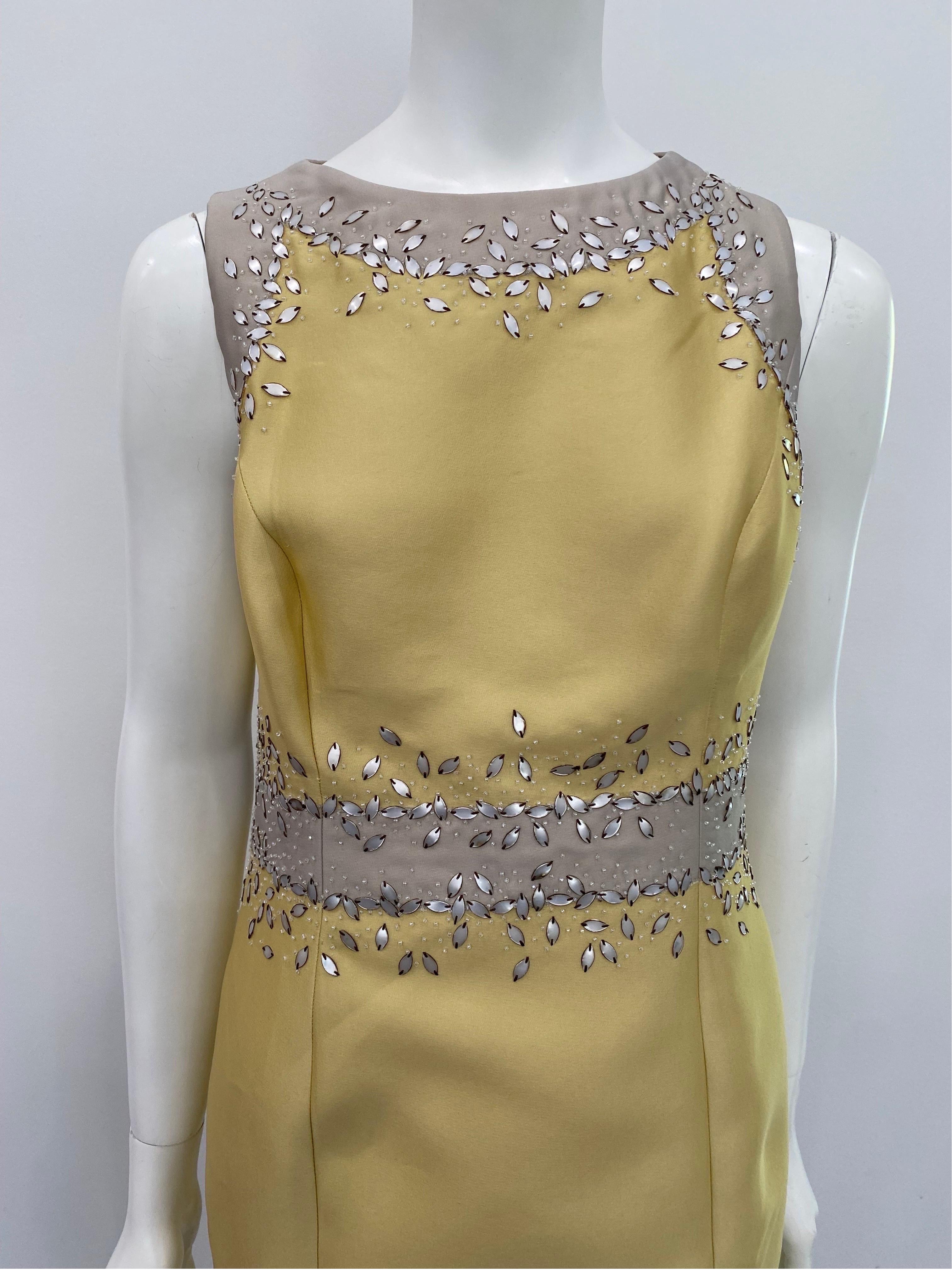 Carolina Herrera Mustard Beaded Silk Sleeveless Dress with Jacket- Sz 10 6
