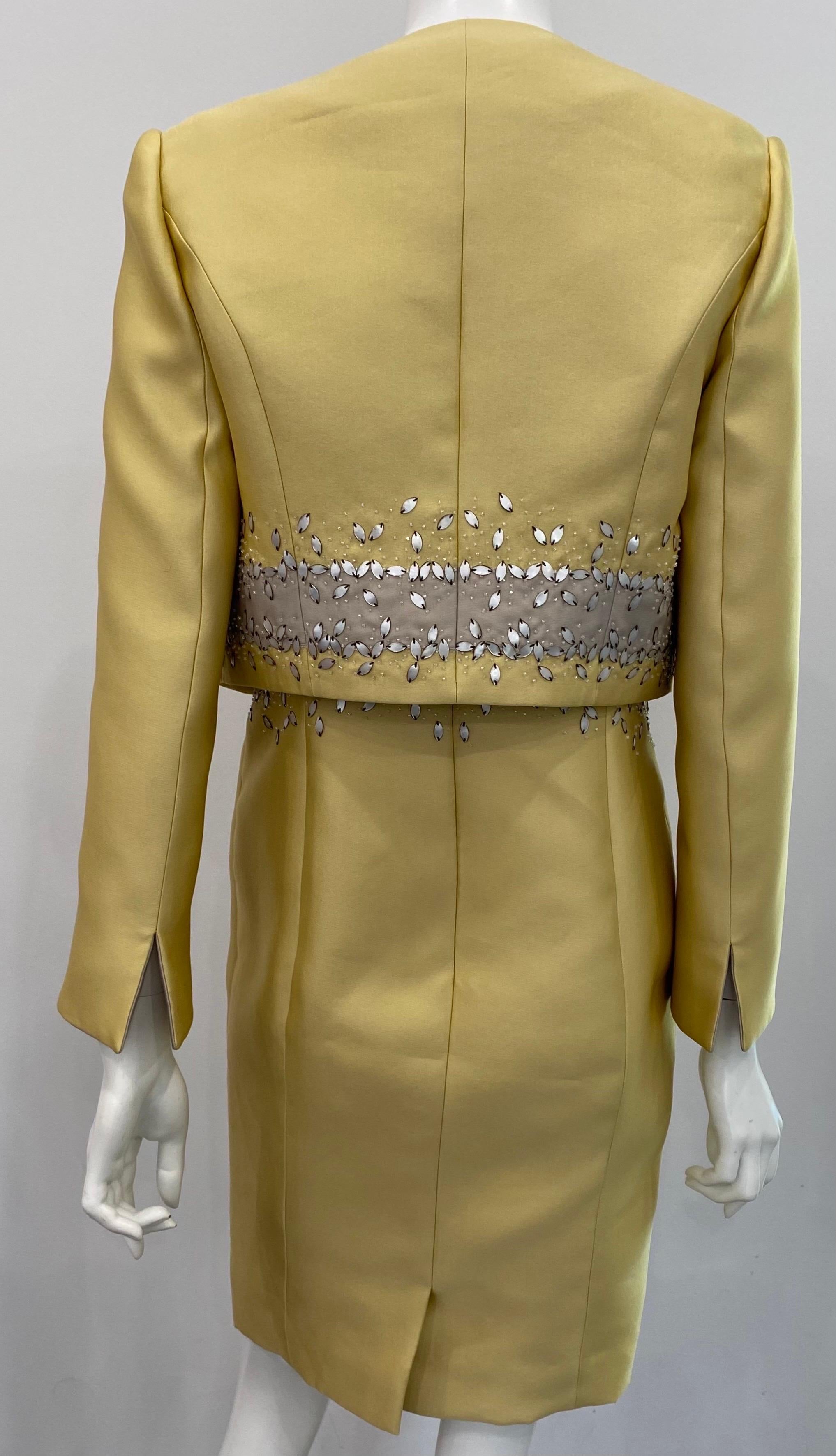 Women's Carolina Herrera Mustard Beaded Silk Sleeveless Dress with Jacket- Sz 10