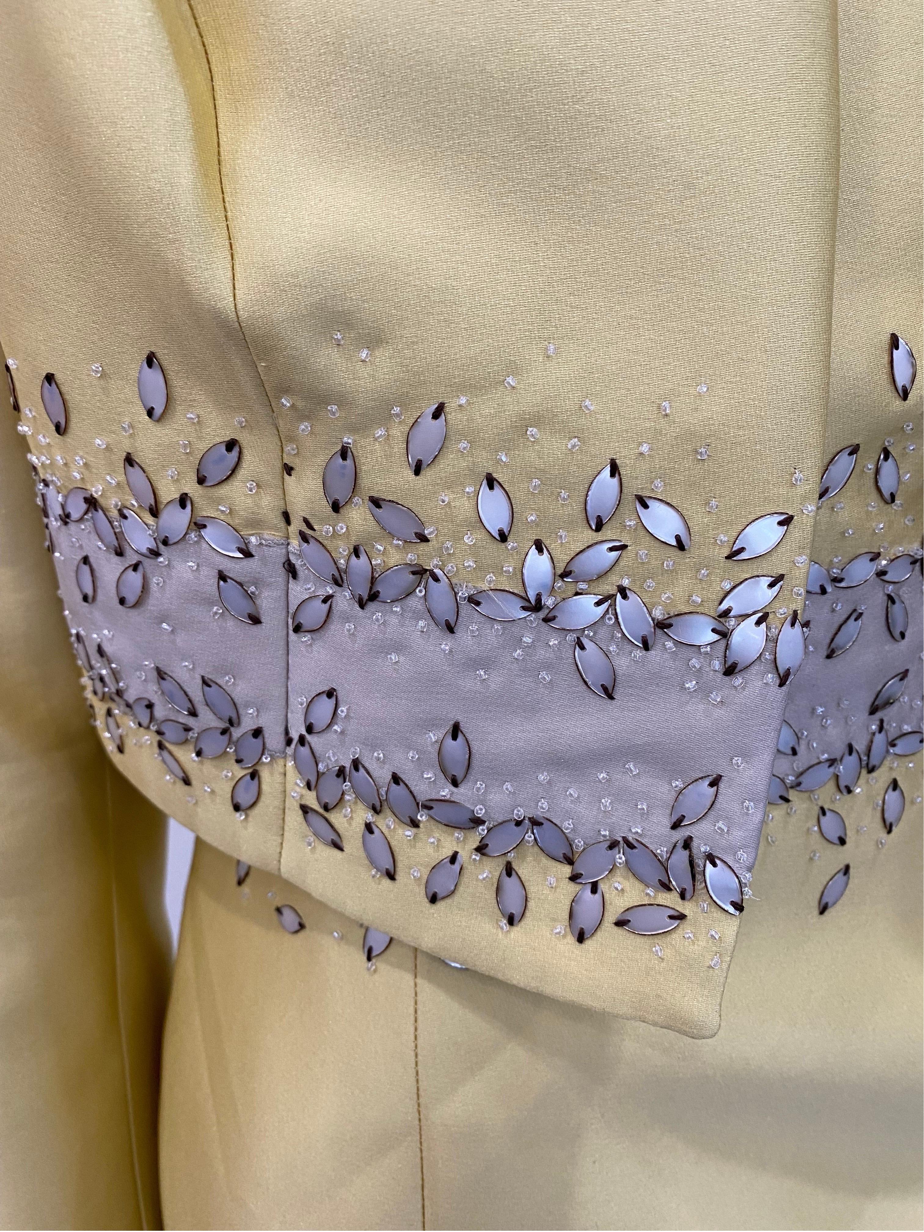 Carolina Herrera Mustard Beaded Silk Sleeveless Dress with Jacket- Sz 10 1