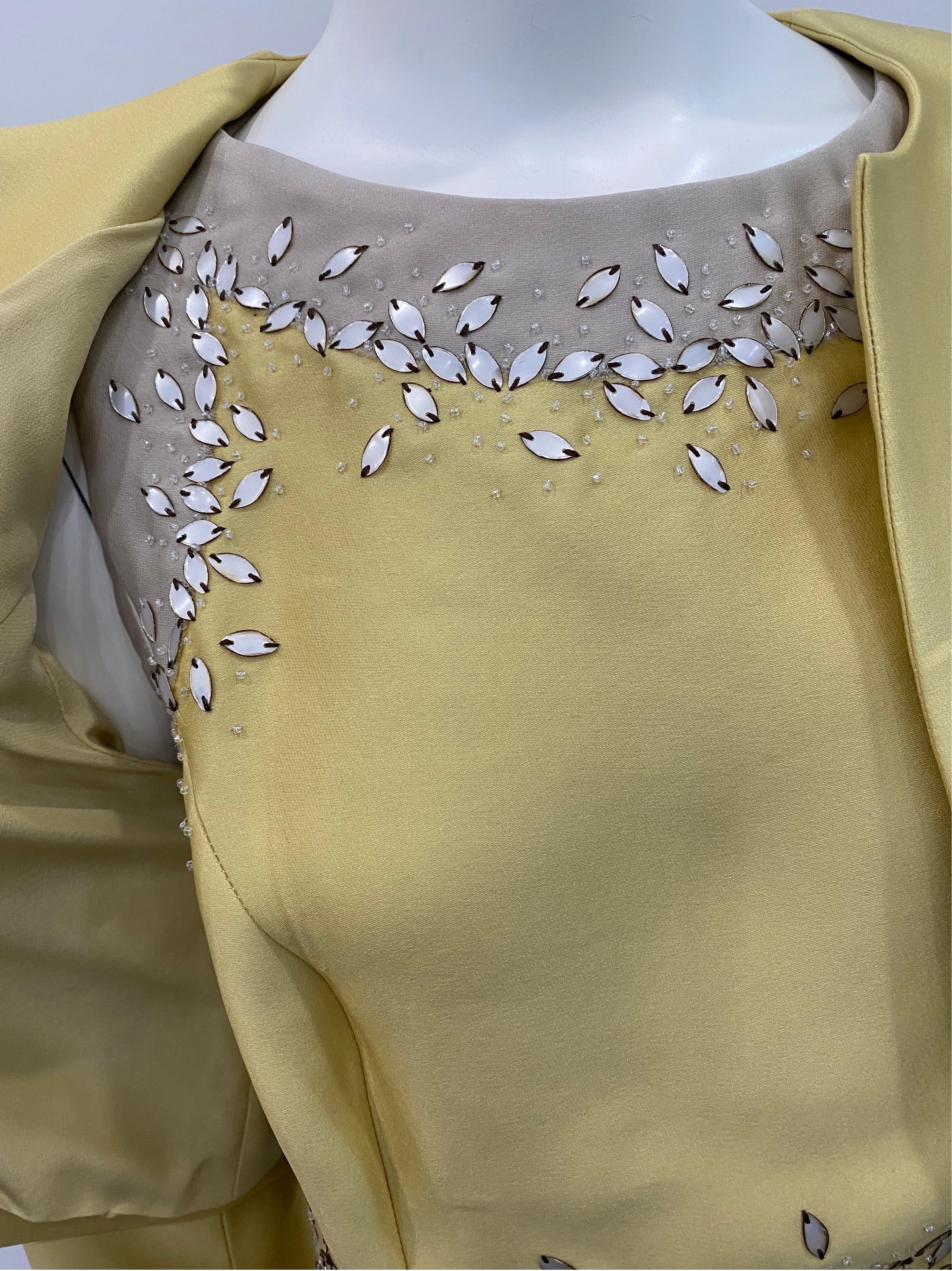 Carolina Herrera Mustard Beaded Silk Sleeveless Dress with Jacket- Sz 10 2