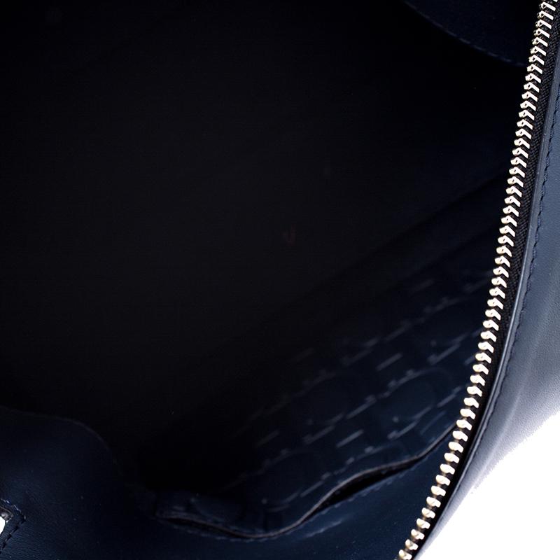 Carolina Herrera Navy Blue/Black Leather Flap Satchel 1