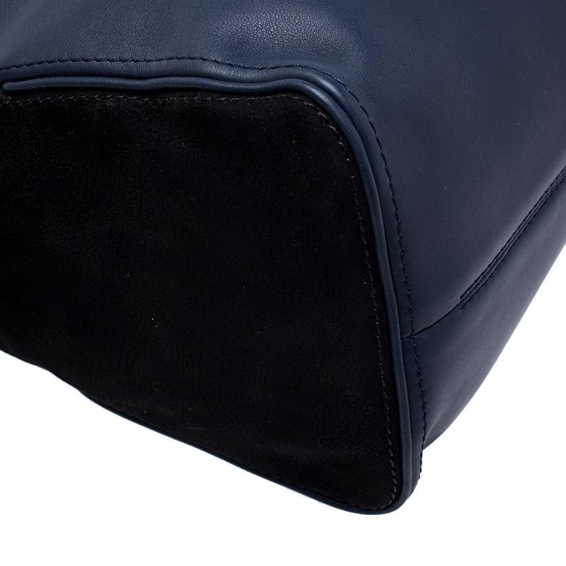 Carolina Herrera Navy Blue/Black Leather Flap Satchel 4