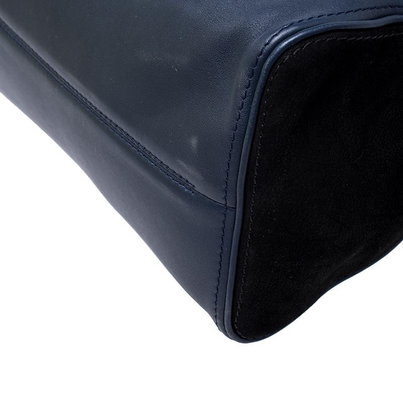 Carolina Herrera Navy Blue/Black Leather Flap Satchel 5