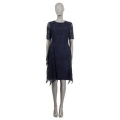 CAROLINA HERRERA navy blue cotton BRODERIE ANGLAISE Dress 10 S