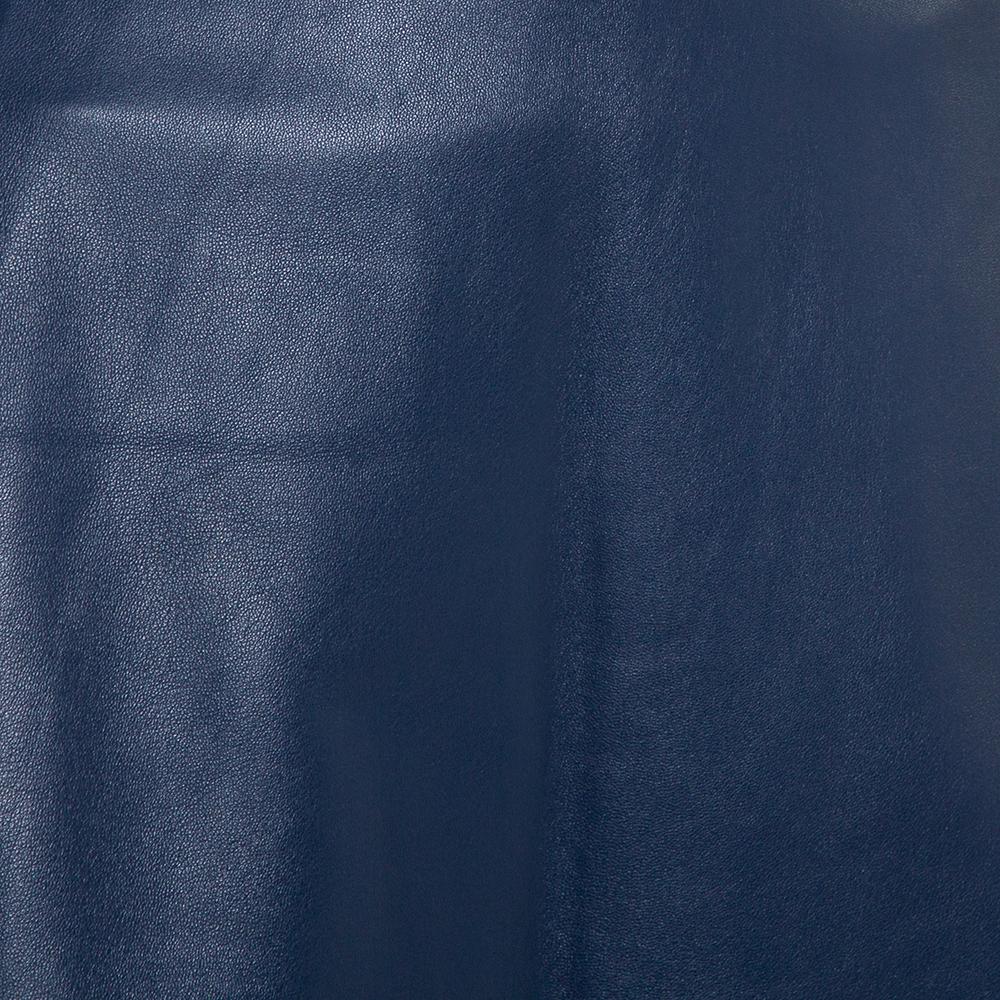 Women's Carolina Herrera Navy Blue Leather A-Line Skirt L
