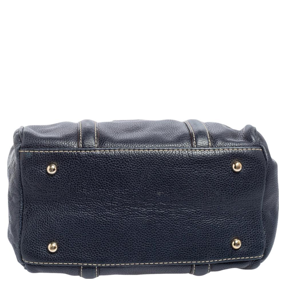 Black Carolina Herrera Navy Blue Leather Andy Boston Bag