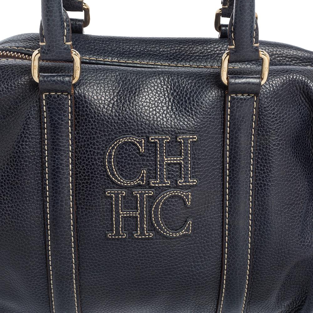 Carolina Herrera Navy Blue Leather Andy Boston Bag 1