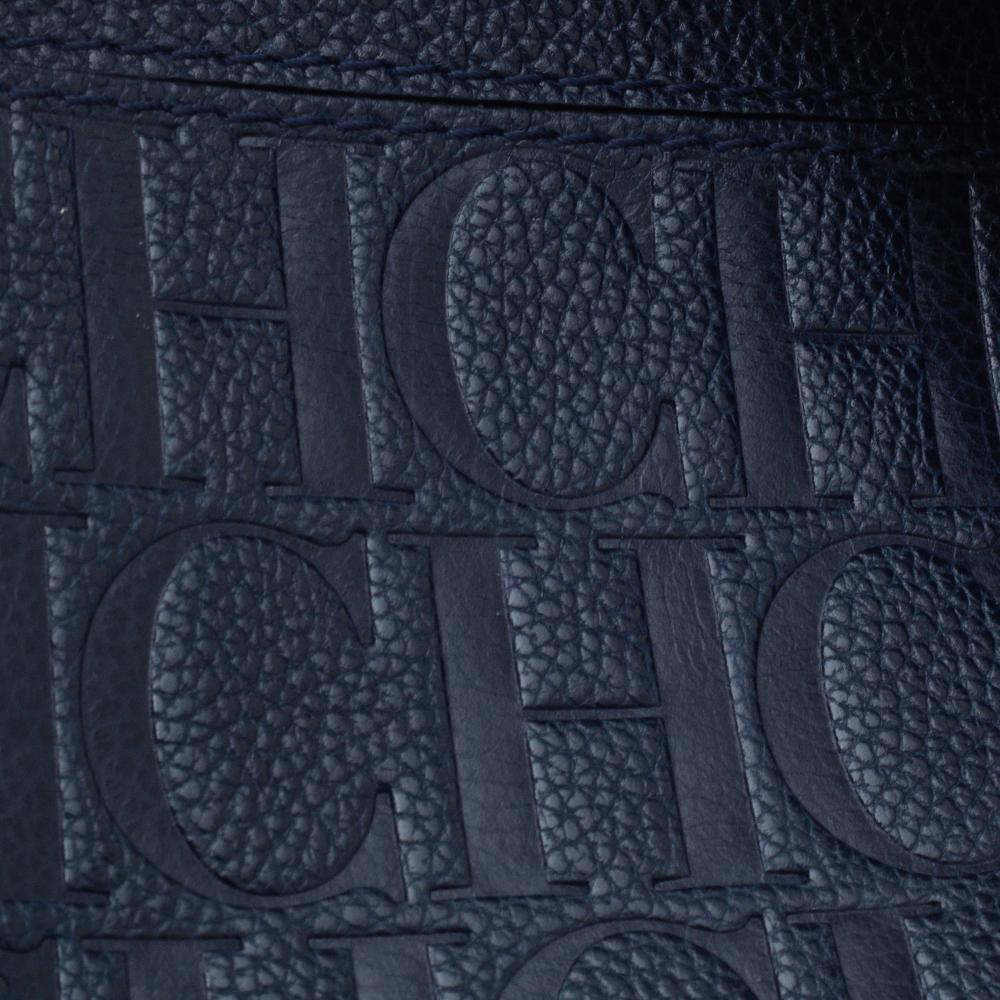 Carolina Herrera Navy Blue Leather Minuetto Flap Top Handle Bag 4