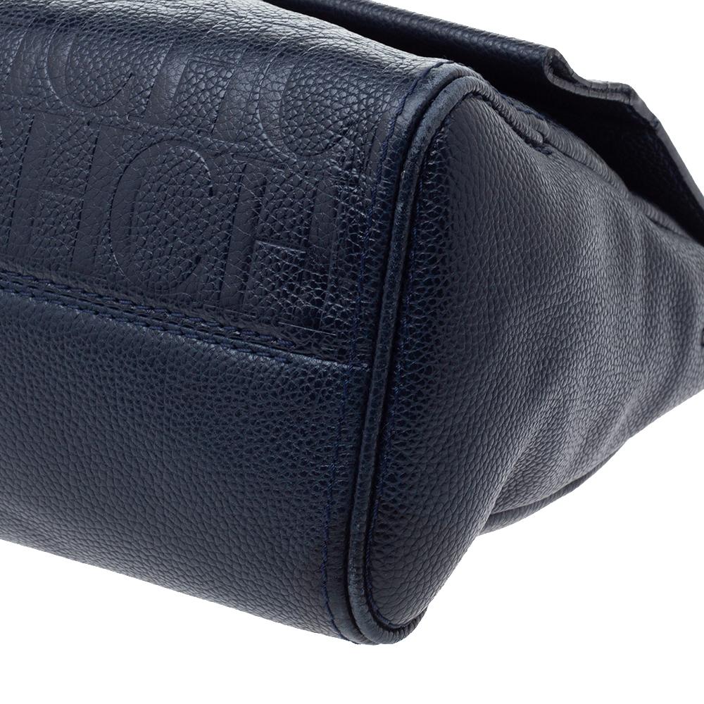 Carolina Herrera Navy Blue Leather Minuetto Flap Top Handle Bag 1