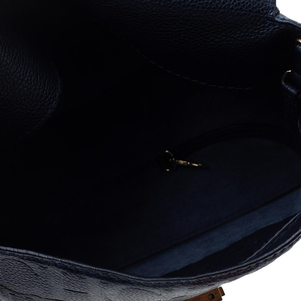 Carolina Herrera Navy Blue Leather Minuetto Flap Top Handle Bag 2