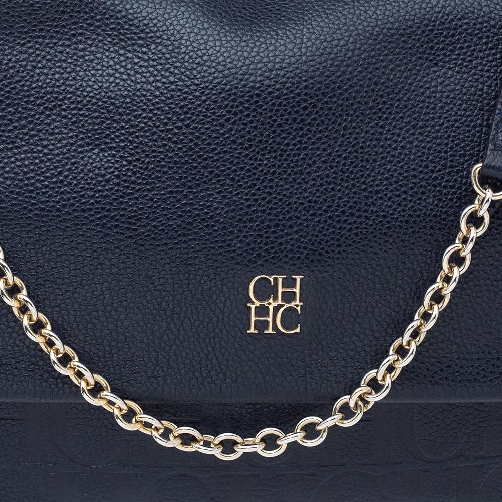 Carolina Herrera Navy Blue Leather Minuetto Flap Top Handle Bag 3