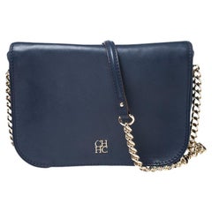 Carolina Herrera Navy Blue Leather Shoulder Bag