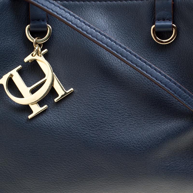 Carolina Herrera Navy Blue Leather Top Handle Bag 5