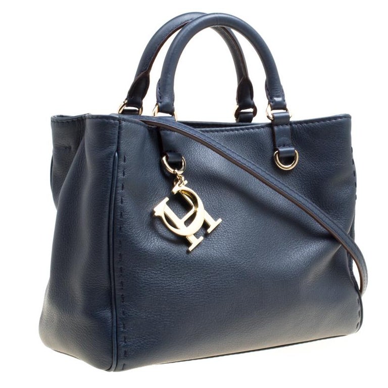 Carolina Herrera Navy Blue Leather Top Handle Bag at 1stDibs