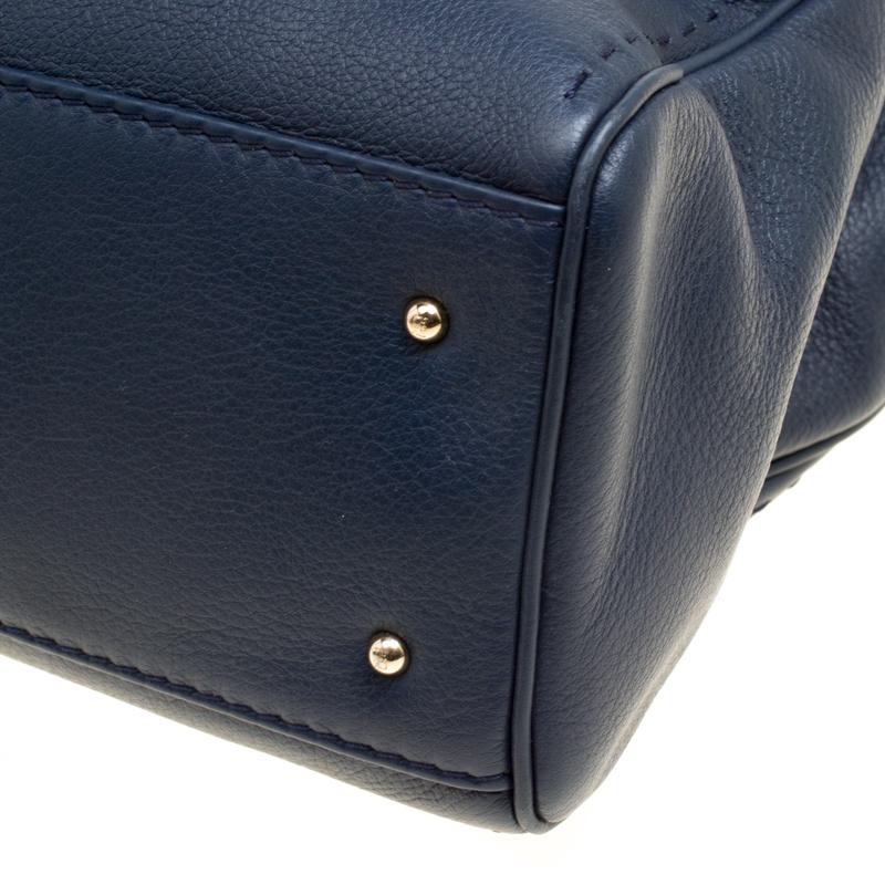 Carolina Herrera Navy Blue Leather Top Handle Bag 3