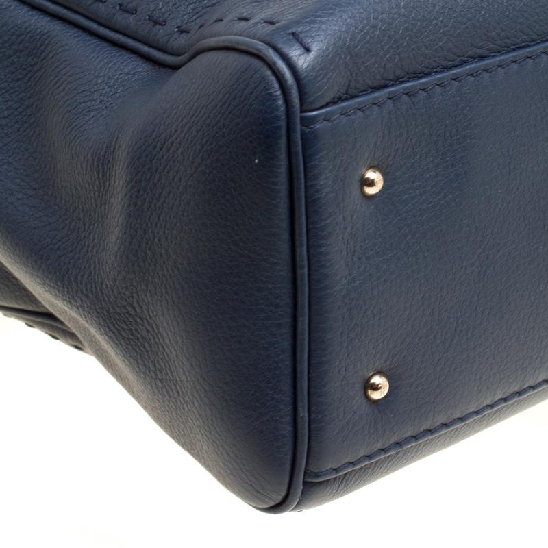 Carolina Herrera Navy Blue Leather Top Handle Bag 4
