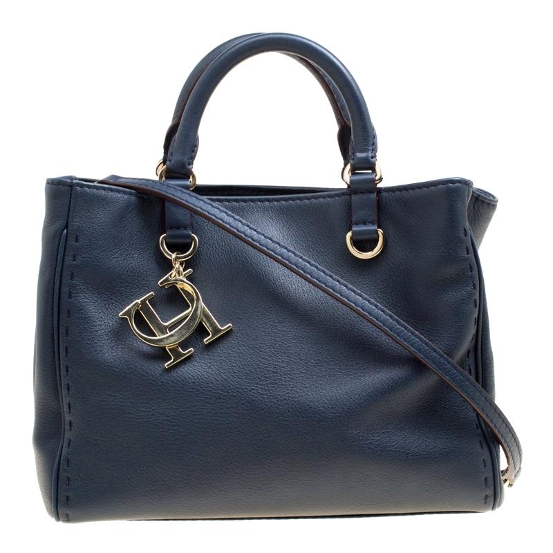 Carolina Herrera Navy Blue Leather Top Handle Bag