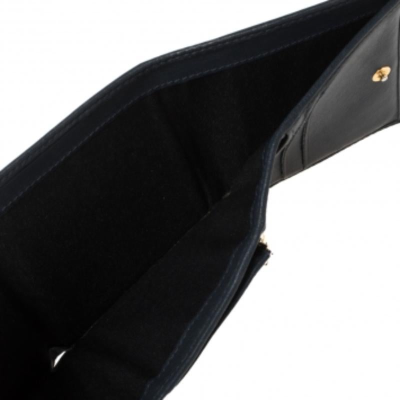 Carolina Herrera Navy Blue Monogram Leather Trifold Compact Wallet In Fair Condition For Sale In Dubai, Al Qouz 2