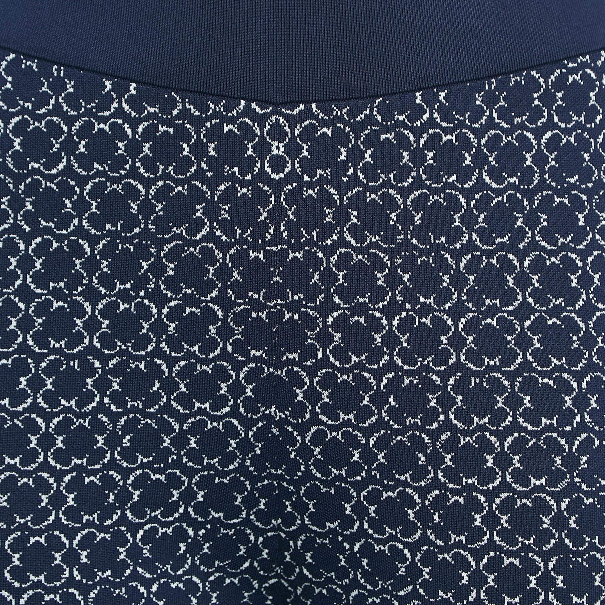 Black Carolina Herrera Navy Blue Patterned Jersey Wide-Leg Pants XS For Sale