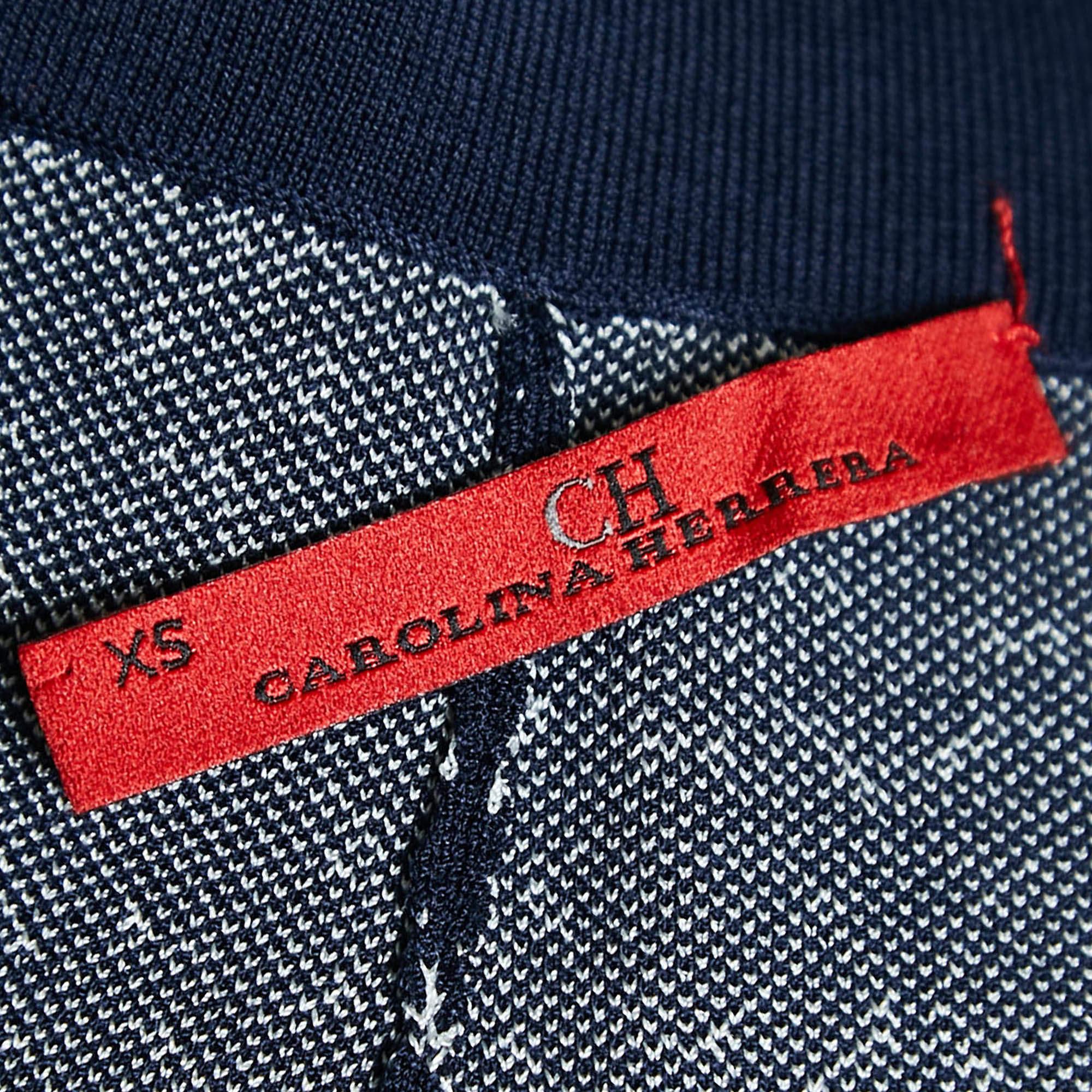 Carolina Herrera Navy Blue Patterned Jersey Wide-Leg Pants XS In Good Condition For Sale In Dubai, Al Qouz 2