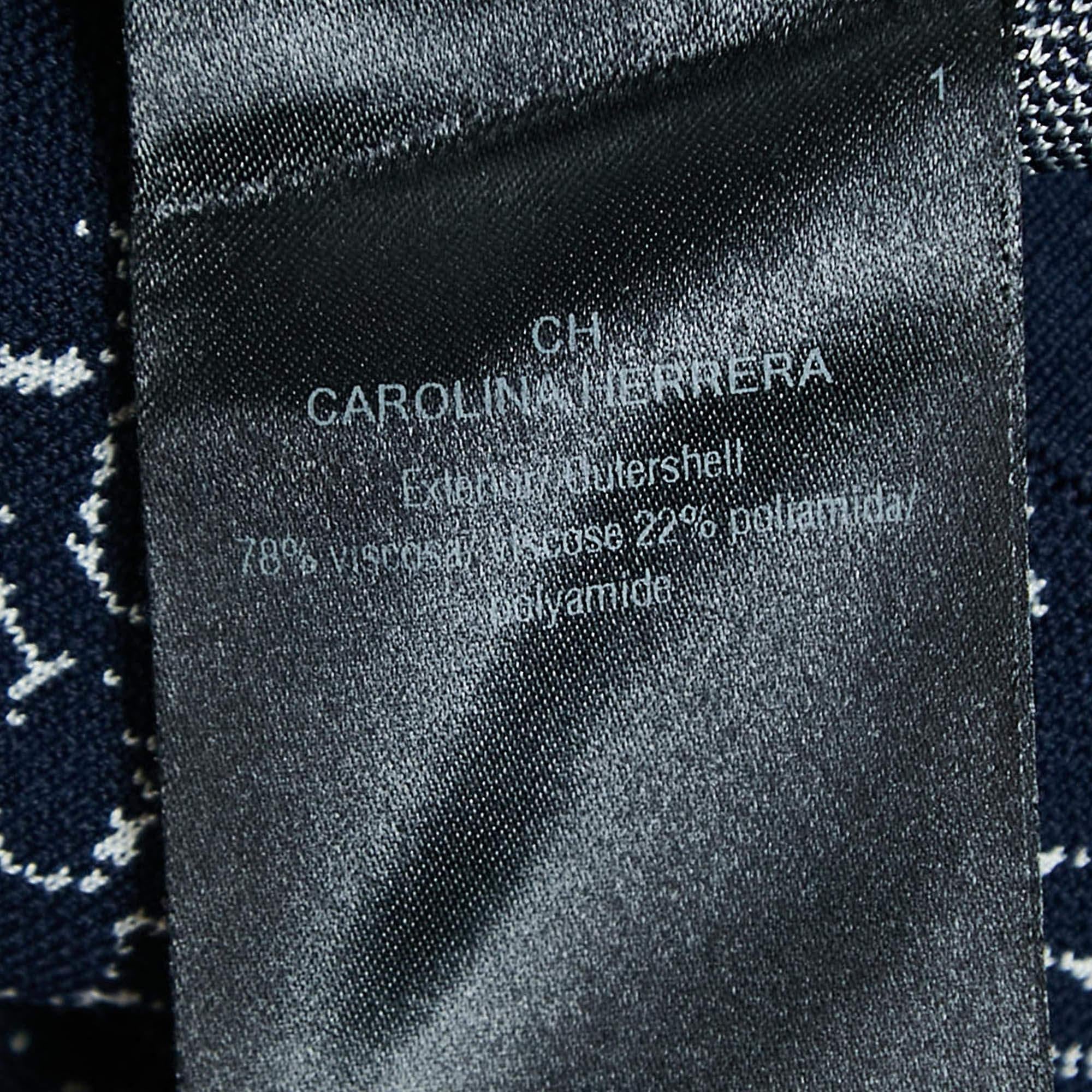 Women's Carolina Herrera Navy Blue Patterned Jersey Wide-Leg Pants XS For Sale