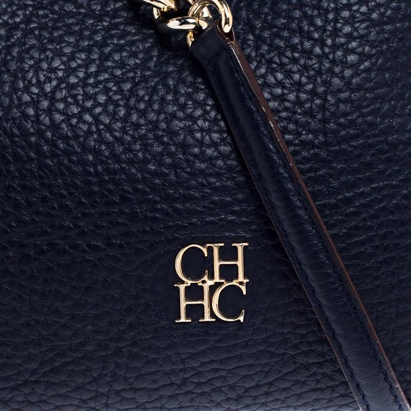 Carolina Herrera Navy Blue Pebbled Leather Maria Shoulder Bag 5